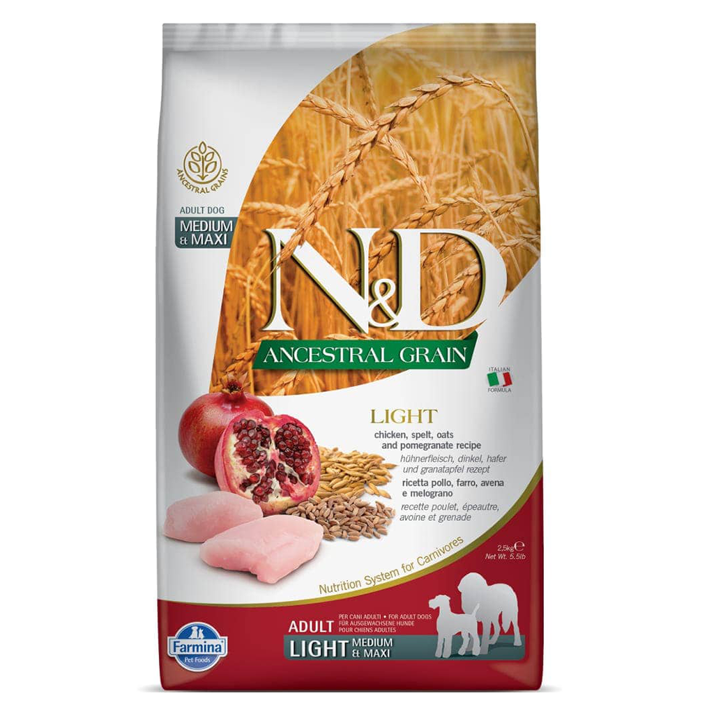 Farmina N&D Ancestral Grain - Chicken & Pomegranate - Light Adult Dog - Medium & Maxi Breed