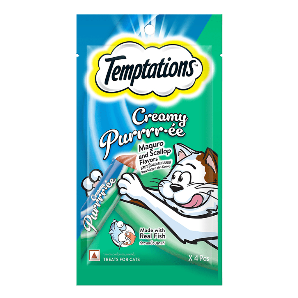 Temptations - Creamy Purrrr-ee - Maguro and Scallop Flavors - Cat Treats - 48Gm (4 pieces)